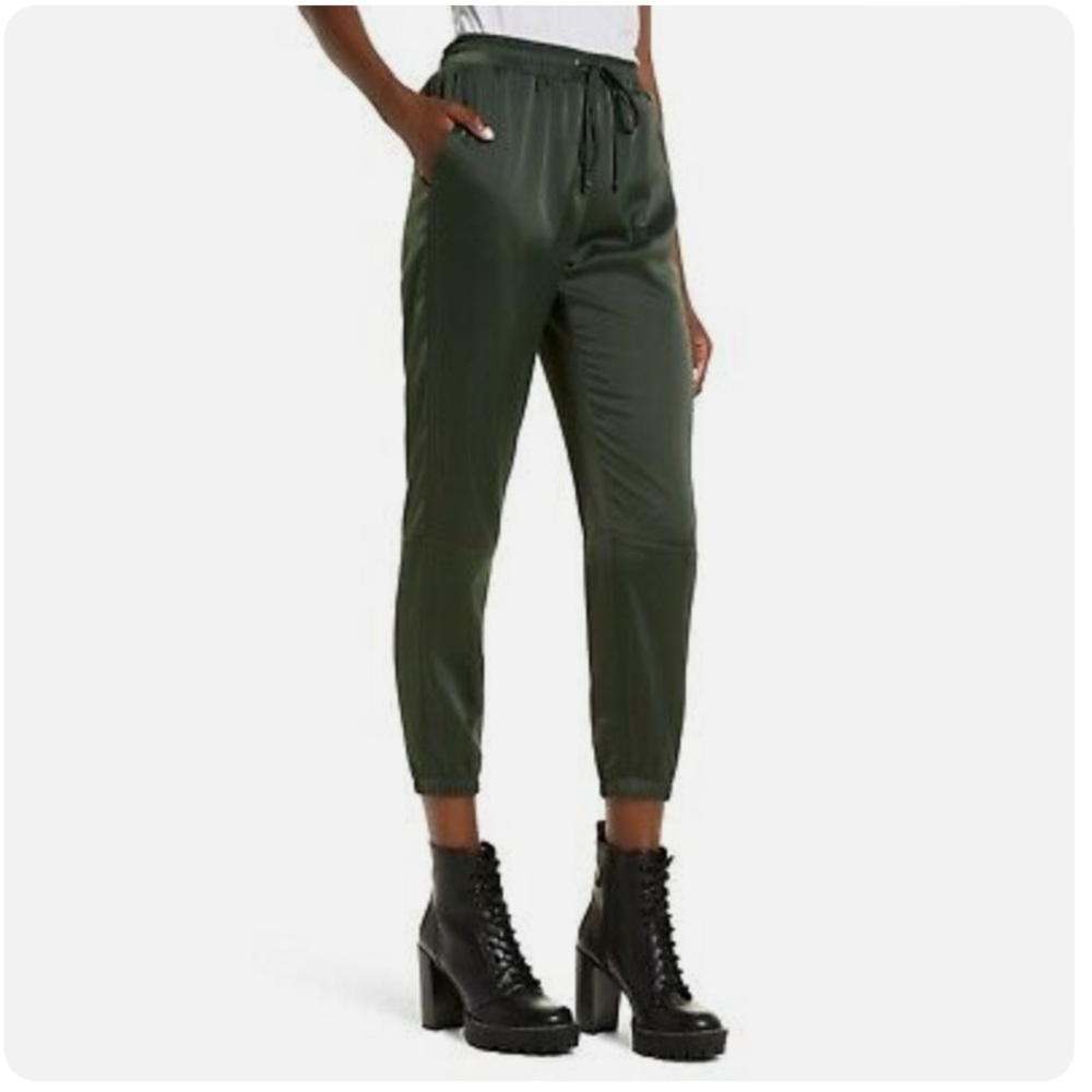 Socialite Olive Green Satin Joggers
